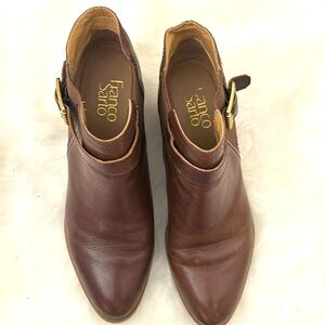 Franco Sarto Womens Brown Leather Slip On Ankle Boots Block Heel Size 8.5 M